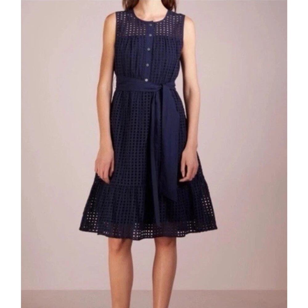 J. Crew Navy Blue Eyelet Shirt Dress Size 8 Sleeveless Summer Fit & Flare